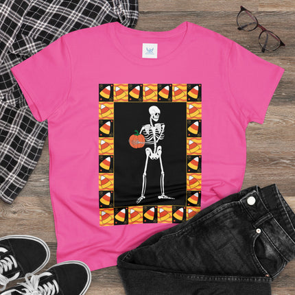 Candy Corn Skeleton Women's Midweight Cotton Tee