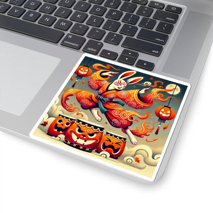 Jack-O’-Lantern Drums & The Kabuki Rabbit Kiss-Cut Stickers (4 Sizes)
