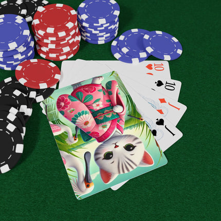 Geisha Kitten Strolls Among the Spoonbills Playing Cards