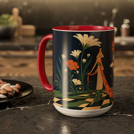 🌼🧡 The Midnight Floral Masquerade Colorful Mug – Art Deco Fashion Fantasy