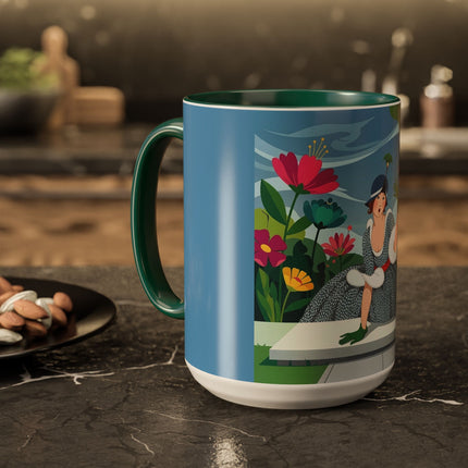 The Lady Of The Secret Garden Colorful Mugs – Art Deco Botanical Elegance