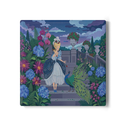 🦚🌸 The Peacock Garden Terrace Ceramic Coaster – Art Deco Floral Elegance