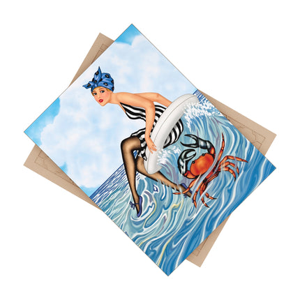 🦀🌊 The Seaside Crab Ride Ceramic Tile – Art Deco Beach Whimsy