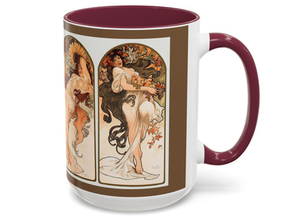 The Seasons by Alphonse Maria Mucha Colorful Mugs (11oz, 15oz)