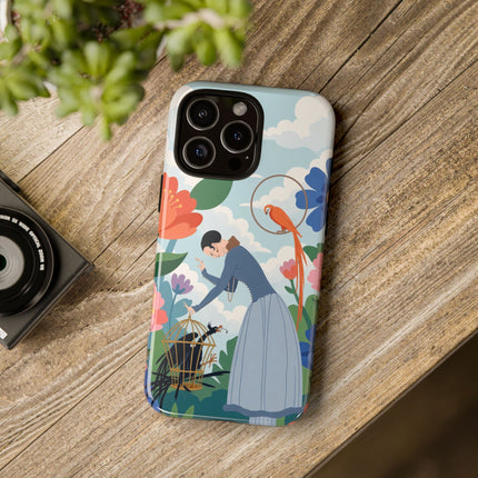 🦜🌺 The Lady Of The Garden Aviary Phone Case – Art Deco Floral Whimsy