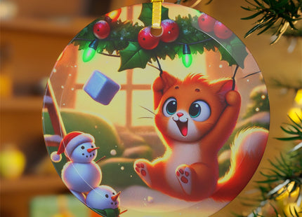 Naughty or Nice Kitten Christmas Glass Ornament