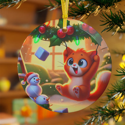 Naughty or Nice Kitten Christmas Glass Ornament