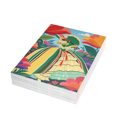🌺🎀 The Girl In The Striped Garden Postcards With Envelopes – Art Deco Floral Fashion
