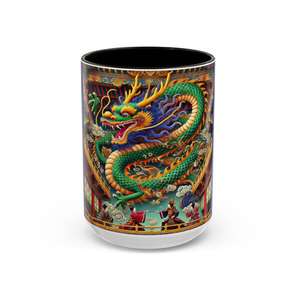 Tibetan Dragon Over Kabuki Duel Colorful Mugs (11oz, 15oz)