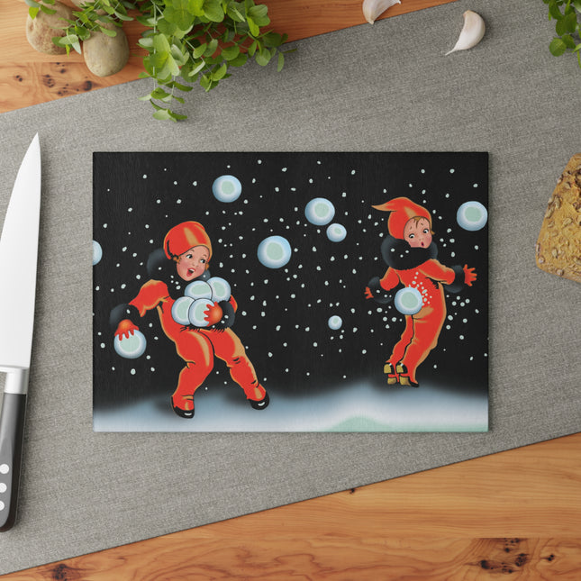 A Festive Snowball Glass Cutting Board