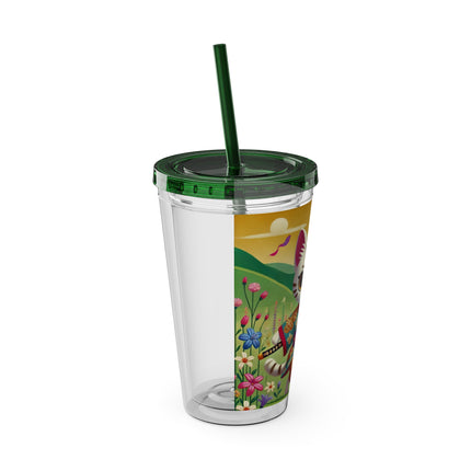 Samurai Kitten Sunsplash Tumbler with Straw, 16oz