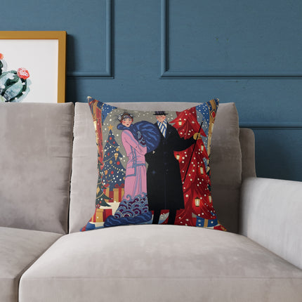 🎄✨ Christmas Eve Promenade Square Pillow – Art Deco Holiday Romance