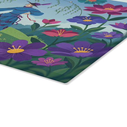🌸🐕 The Lady Of The Flower Walk Glass Cutting Board – Art Deco Garden Elegance