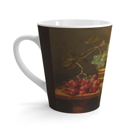 Basket of Grapes and a Pomegranate on a Table by Jacob van Hulsdonck Latte Mug