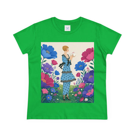 🐇🌺 The Little Rabbit Garden Cotton Tee – Art Deco Floral Whimsy