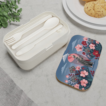 🌸🖤 The Striped Orchid Promenade Bento Lunch Box – Art Deco Floral Fashion