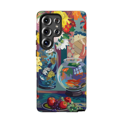 Floral Fishbowl Still Life Phone Case – Vibrant Harmony & Colorful Life
