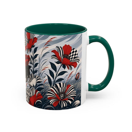 ☔🌹 The Scarlet Checkerboard Rainstorm Colorful Mug – Art Deco Floral Elegance
