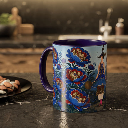 💙🌺 The Sapphire Blossom Garden Dancer Colorful Mug – Art Deco Fashion Fantasy