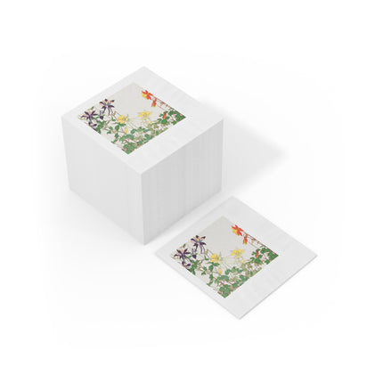 Aquilegia Flowers by Tanigami Kônan White Coined Napkins