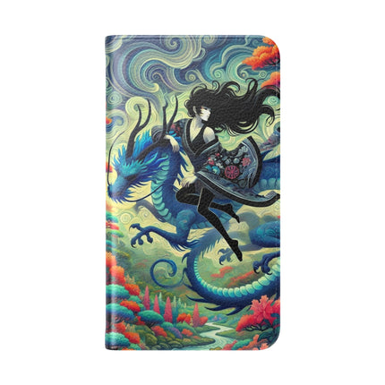 Mystic Guardian of the Sky Flip Case – Warrior Fairy & Turquoise Dragon