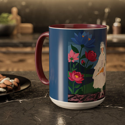 The Lady Of The Golden Parasol Colorful Mugs – Art Deco Botanical Elegance