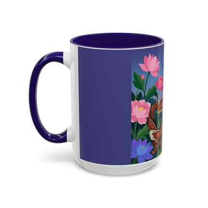 The Lady And The Garden Dragon Colorful Mugs – Art Deco Mythical Botanical Elegance