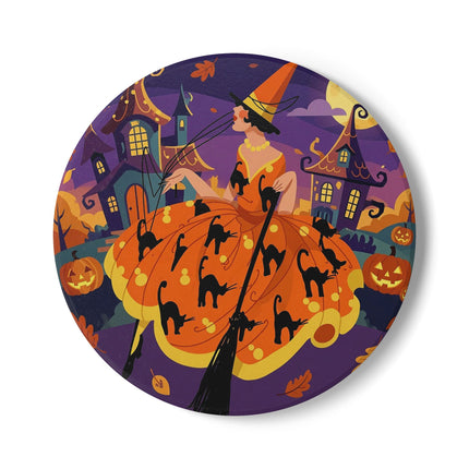 🐈‍⬛🎃 The Black Cat Witch Of Pumpkin Manor Ceramic Coaster – Whimsical Halloween Charm