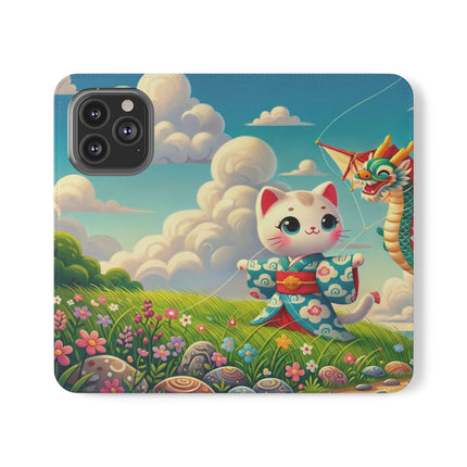 🪁🐉 Geisha Kitten and the Dragon Kite Flip Case – Joyful Flight & Dragon Spirit