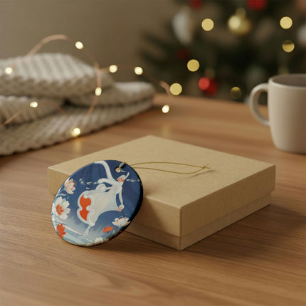 ❄️⛸️ The Winter Skater’s Flight Ceramic Ornament – Art Deco Floral Fantasy