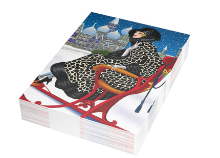Elegant Winter Woman in Sleigh Greeting Cards (1, 10, 30, and 50pcs)