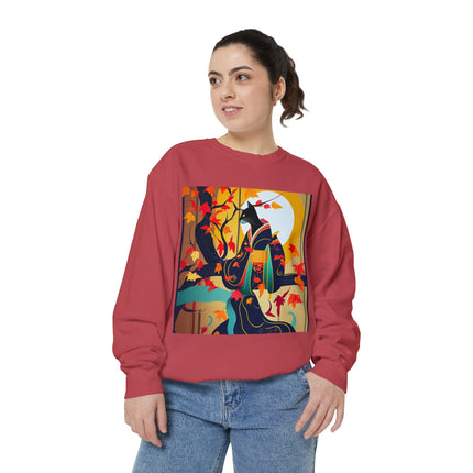 Black Cat in Kimono Unisex Garment-Dyed Sweatshirt