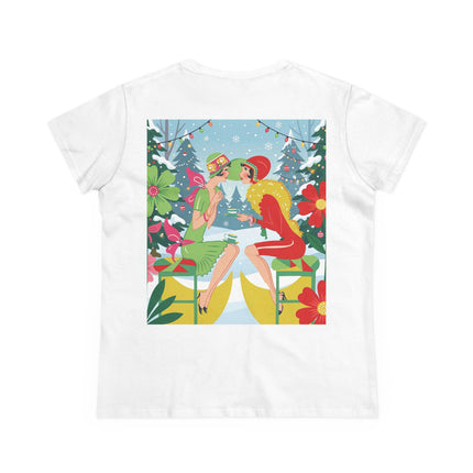 ☕❄️ Christmas Tea In The Snow Garden Cotton Tee – Art Deco Holiday Friendship