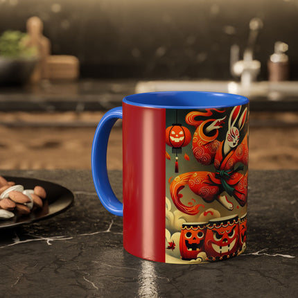 Jack-O’-Lantern Drums & The Kabuki Rabbit Colorful Mugs (11oz, 15oz)