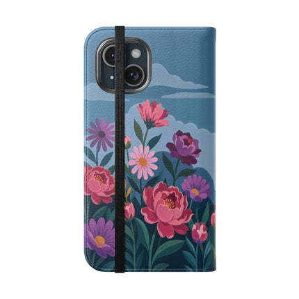 🌸☁️ The Lady Among The Giant Flowers Flip Case – Art Deco Floral Fantasy