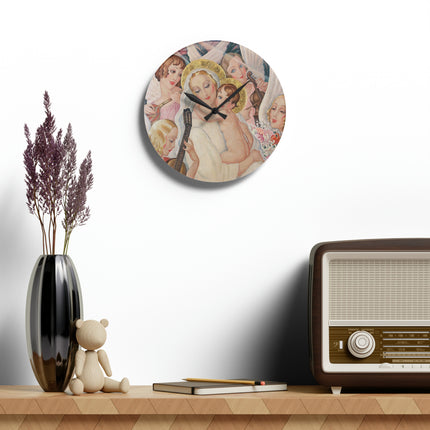 Madonna with Child Surrounded by Musical Angels Acrylic Wall Clock, Round and Square