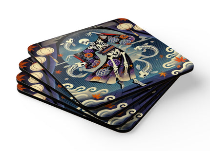 Skeleton Kabuki Performer Corkwood Coaster Set