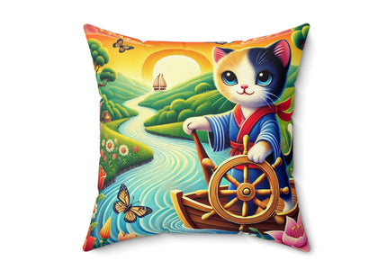 Sailor Kitten’s River Adventure Spun Polyester Square Pillow