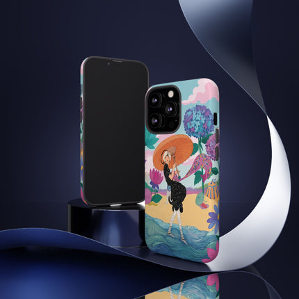 🌊☂️ The Lady Of The Flowered Seashore Phone Case – Art Deco Seaside Fashion