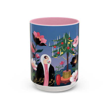 🌹🎄 The Lady Of The Candlelit Rose Tree Colorful Mug – Art Deco Christmas Garden