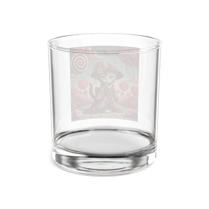 Whimsical Geisha Kitten in a Valentine Garden Rocks Glass, 10oz