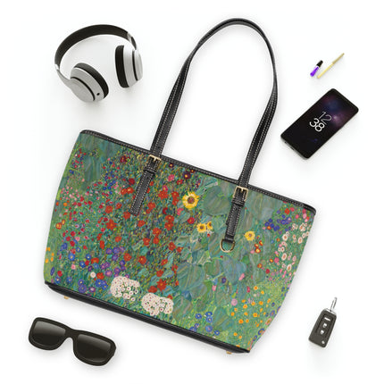 Farm Garden with Sunflowers by Gustav Klimt PU Leather Shoulder Bag