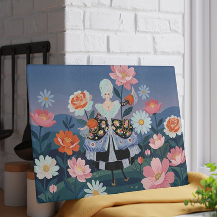 🌸🎀 The Lady Of The Grand Flower Garden Glass Cutting Board – Art Deco Floral Fashion Fantasy