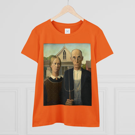 American Gothic by Grant Wood Women's Midweight Cotton Tee