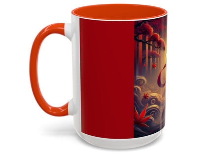 Regal Crimson Crane in the Autumn Mist Colorful Mugs (11oz, 15oz)