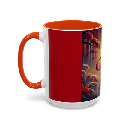 Regal Crimson Crane in the Autumn Mist Colorful Mugs (11oz, 15oz)