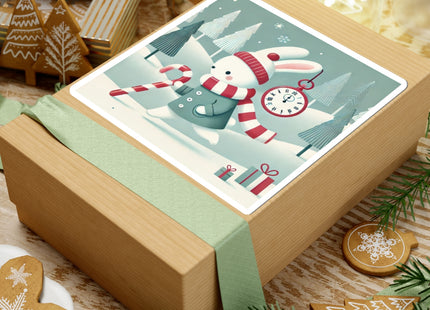 Candy Cane Timekeeper Bunny Kiss-Cut Stickers (4 Sizes)