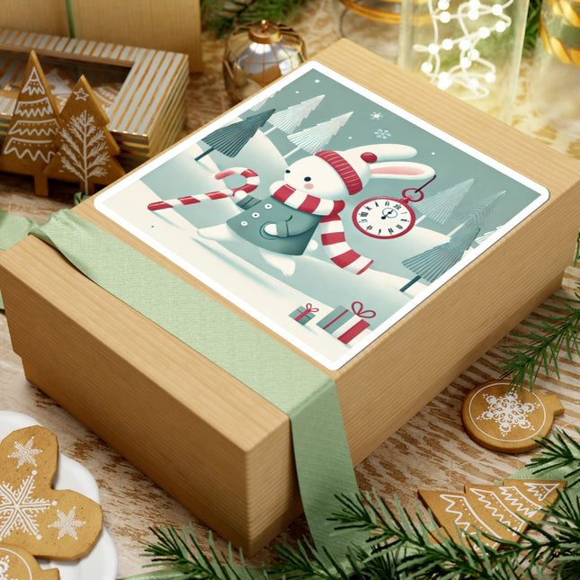 Candy Cane Timekeeper Bunny Kiss-Cut Stickers (4 Sizes)