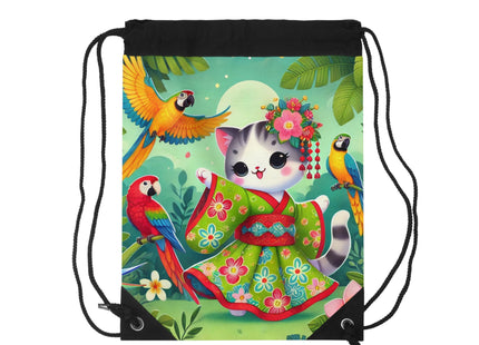 Parrot Dance of the Geisha Kitten Drawstring Bag