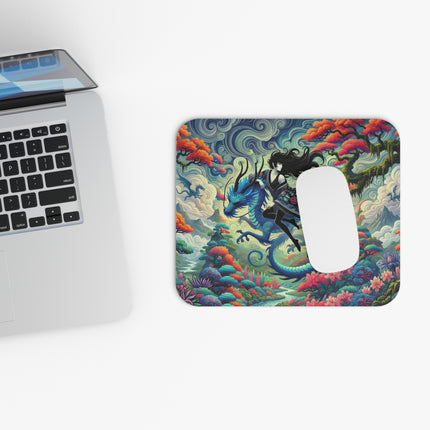 Mystic Guardian of the Sky Mouse Pad – Warrior Fairy & Turquoise Dragon